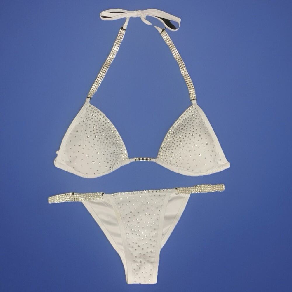 NPC IFBB Competition Bikini Crystal Rhinestone White Stage Suit